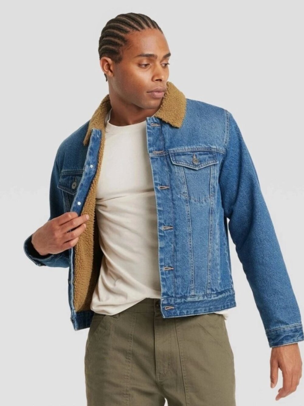 NWT Goodfellow & Co. Men's Faux Shearling Lined Denim Trucker Jacket S